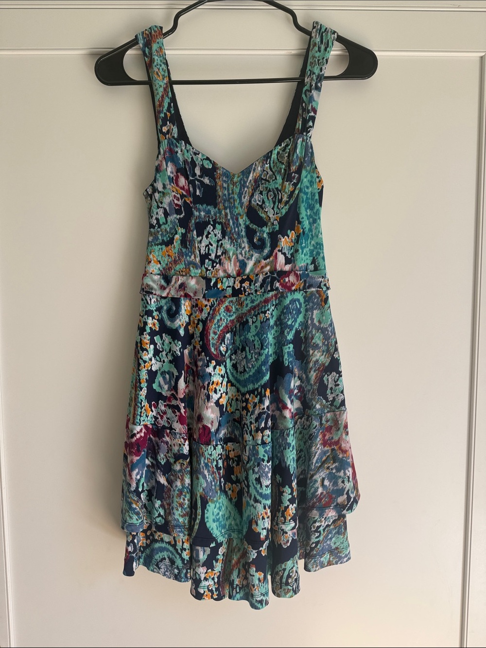 Free People Teal & Navy Sleeveless Sundress, sweetheart neckline